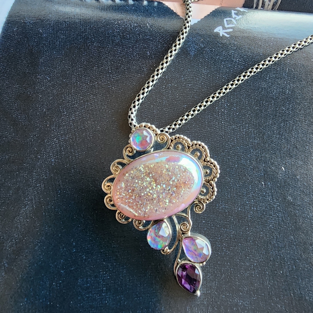 Sajen sterling silver druzy & gemstone pendant - Picture 10 of 11